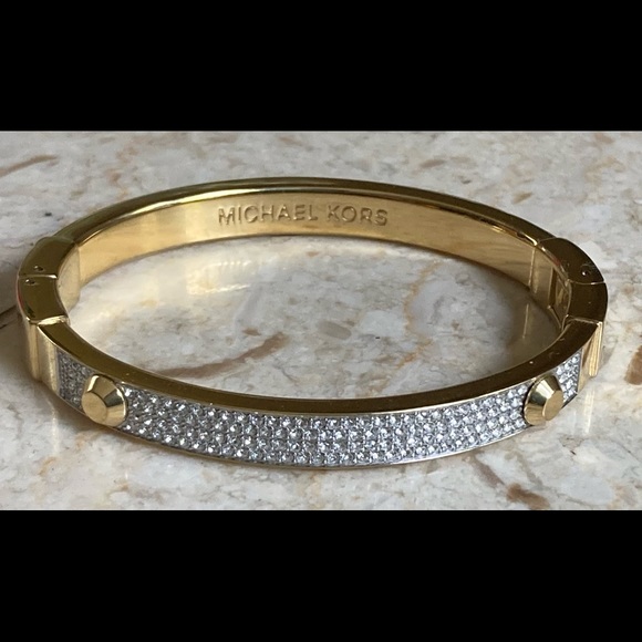 MICHAEL KORS Gold Tone Pavel Encrusted Crystal Hinge Bangle - Picture 2 of 5